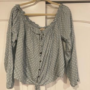 Off the shoulder boho button up top